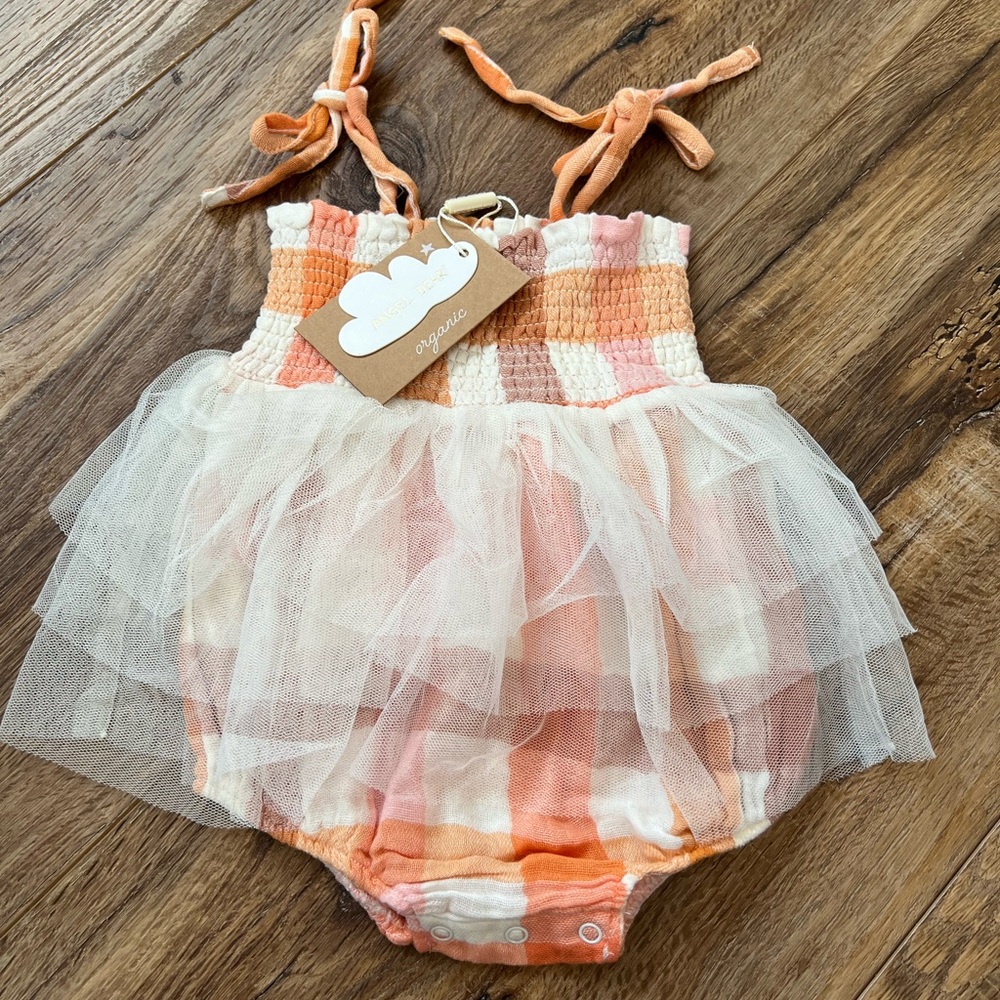 Angel Dear Peach and Cream Checkered One Piece